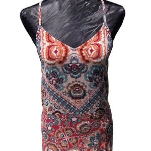 Womens Red Boho‎ Floral Print Strappy Sundress Angie Medium Sexy Lace Beach